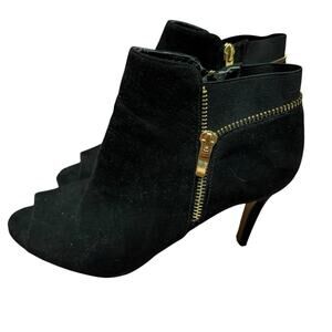 Marc Fisher Black Ankle Booties Size 8 Gold Zipper High Heel Fashion Booties